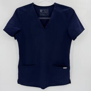 FIGS Womens Casma Three Pocket Scrub Top Size XXS Blue Short Sleeve FW1100